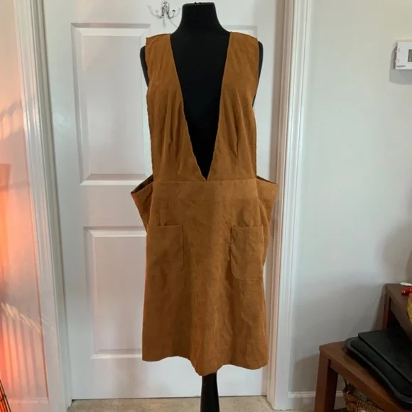 Brown Corduroy Pinafore Retro Boho Jumper Dress Plus Size 4X - Picture 2 of 9